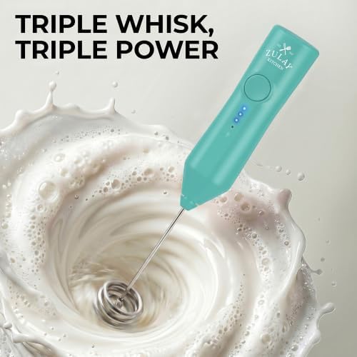 Zulay Kitchen Rechargeable Milk Frother Handheld - Frother Wand, Drink Mixer, Electric Whisk Frother, for Cappuccinos, Matcha & Protein Powder - Dynamic Triple Whisk, 3 Speed 500mAh Mint