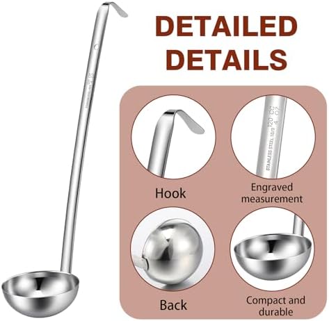 12 PCS Stainless Steel Ladle Set, 4 oz Soup Handle Ladle with Pouring Rim