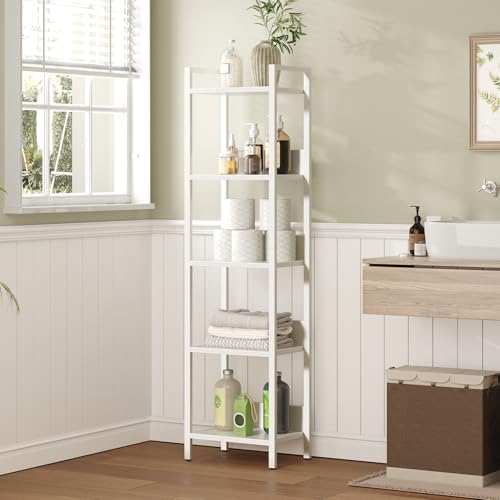 MAHANCRIS Bookshelf, 5-Tier Bookcase, Standing Book Shelf for Small Space, Storage Shelf Organizer, for Living Room, Bedroom, Study, Balcony, White BKBW5501