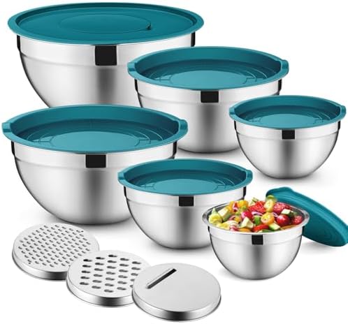 P&P CHEF Mixing Bowls with Lids Set of 6, Nesting Salad Bowl, Blue