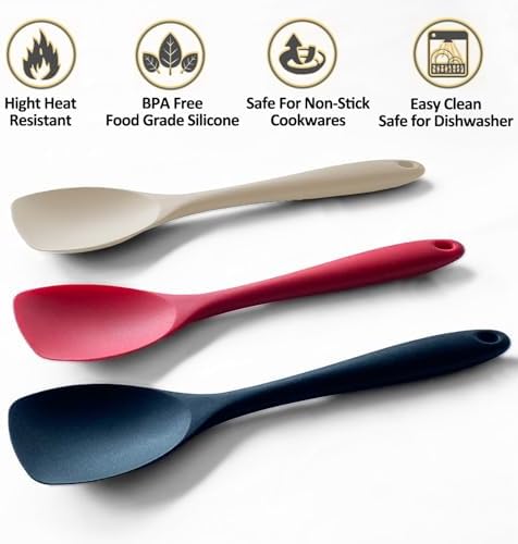 Vovoly Silicone Spatula Spoon Set, 11 IN, Khaki, Spoonulas Heat Resistant