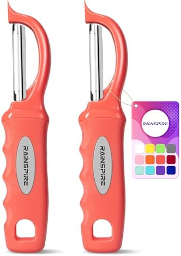 Rainspire Vegetable Peeler Potato Peelers for Kitchen, Sharp Stainless Steel Blades Veggie, Comfortable Handle Fruit Peeler, Carrot Peeler Apple Peeler Dishwasher Safe, Coral, 2-Pack