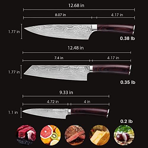 Japanese Knife Set, 3 Piece Kitchen Knives with Sheaths