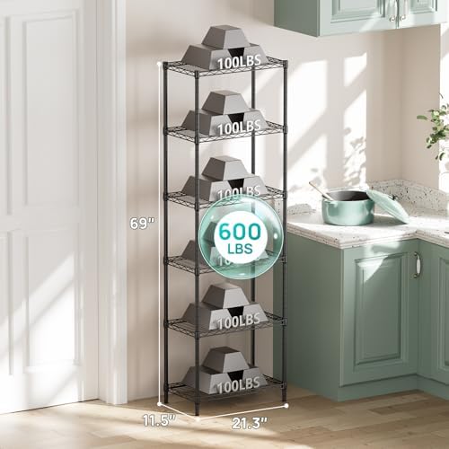 SINGAYE 6 Metal Shelves Wire Shelving Storage Shelf Adjustable Unit Pantry