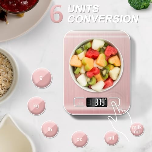 Food Scale, 11lb Kitchen Scale, 0.05oz/1g Weight Grams and Ounces, Pink