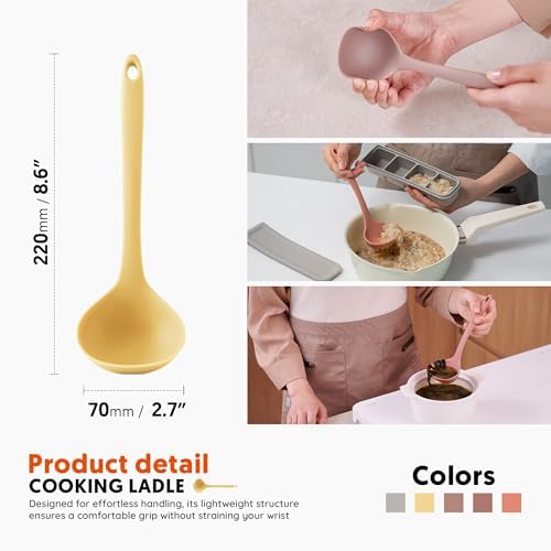 Platinum Silicone Cooking Ladle for Baking, Scraping & Mixing, 100% Food Grade Colorful Silicone Kitchen & Serving Utensils, Heat Resistant, Non-Stick Cookware - 8.6 inch Butter Yellow