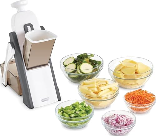 Dash Safe Slice® Mandoline - Compact, Foldable Food Slicer - Slice, Dice, Julienne & More - Perfect for Quick Food Prep - Recipe Guide Included - Cool Grey