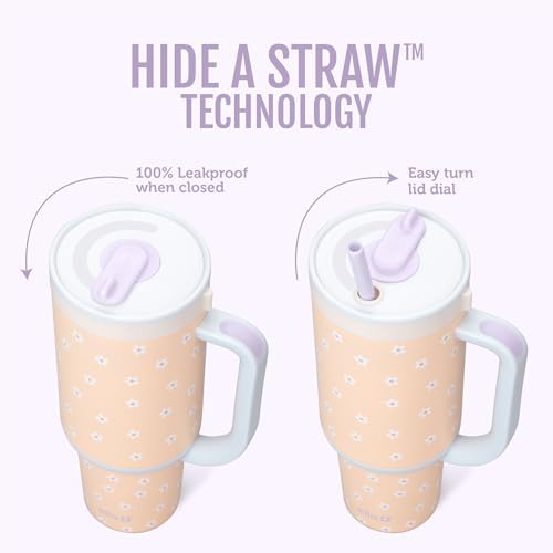 Ello Oasis 40oz Insulated Stainless Steel Tumbler with Straw, Daisies (Pack of 8)