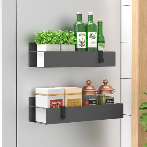 HuggieGems Metal Magnetic Spice Rack for Refrigerator Dark Gray, 2 Pack