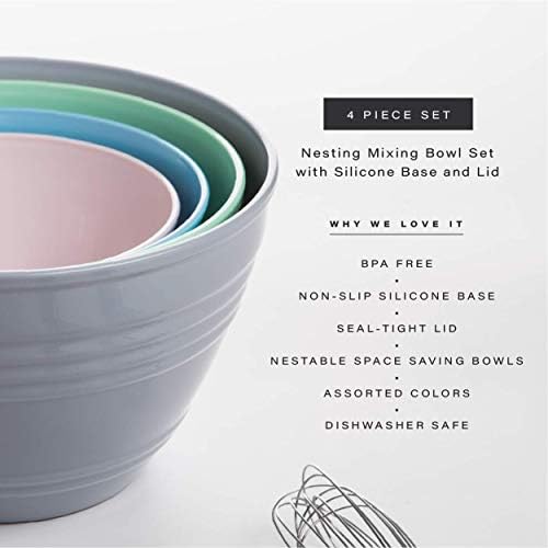 BINO | Mixing Bowl Set with Lids | Versatile Plastic Bowls for Kitchen Mixing, Serving, and Storage - 4-Piece Mixing Bowl Set in Various Sizes | Space-Saving Nesting Design | Dishwasher Safe