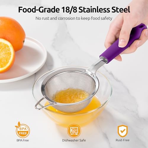U-Taste Fine Mesh Strainer, 18/8 Stainless Steel Sieve 30 Mesh, S/Purple