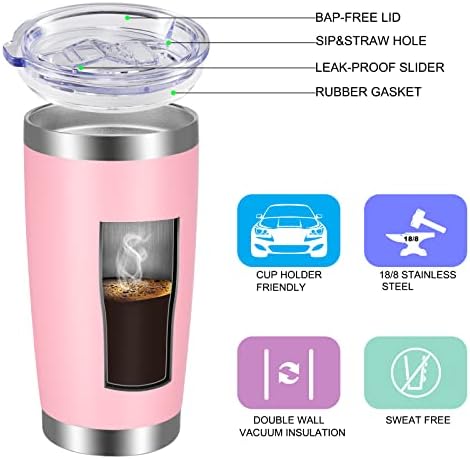 VEGOND 20oz Tumbler with Lid and Straw Stainless Steel Tumbler Cup Vacuum Insulated Double Wall Travel Coffee Mug Powder Coated Coffee Cup, Pink, 1 Pack