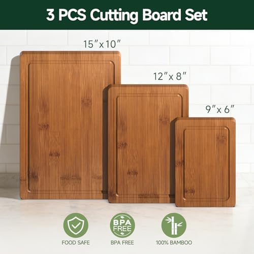 3-Piece Set Deep-Carbonized Bamboo Cutting Board for Kitchen, Carbonized