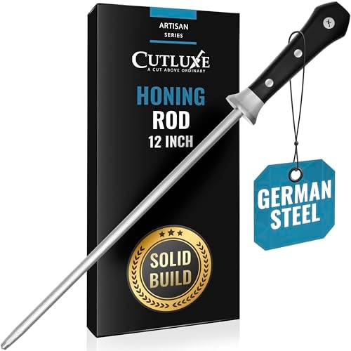 Cutluxe Honing Rod – 12" Sharpening Steel for Kitchen Knives, Carbon Steel
