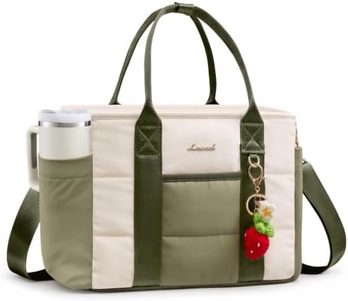 LOVEVOOK Insulated Lunch Bag Women, Puffer Adult Lunch Box for Women, Green