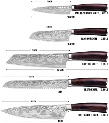 Japanese Knife Set, 5 Piece Kitchen Knives with Sheaths