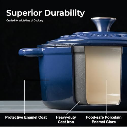 Parmedu 5.5QT Enameled Cast Iron Dutch Oven for Sourdough Bread Indigo Blue