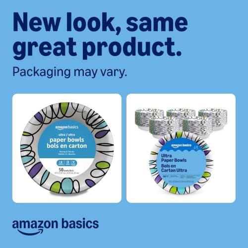 Amazon Basics Ultra Paper Bowls, 20 Oz, Disposable, 300 Count, White (6 packs of 50), Packaging May Vary