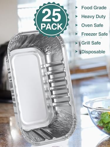 NEEBAKE 25 Pack 6x3.5x2 Disposable Aluminum Loaf Pans with Lids - 1 Lb Mini Loaf Pans, Small Aluminum Tin Foil Baking Pan, Food Containers for Baking, Cakes, Bread, Meat, Loaves