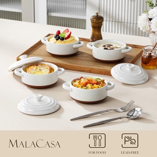 MALACASA 12 OZ Mini Dutch Oven Set, Small Cocotte Set of 4, Ceramic