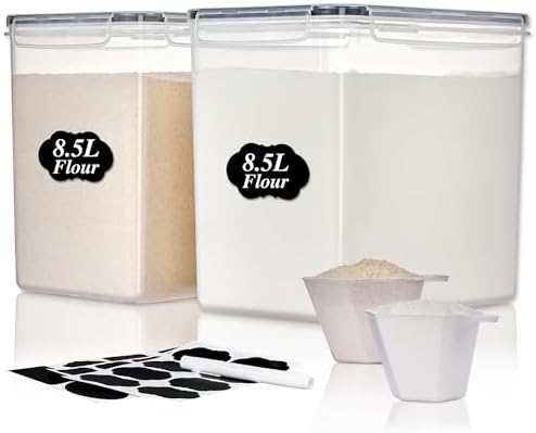 Vtopmart 8.5L Extra Large Flour Sugar Storage Containers, 2 PCS, Black