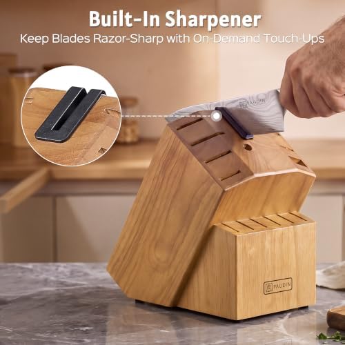 Paudin Knife Set, 17-Piece Kitchen Knife Set With Block, Built-In Sharpener