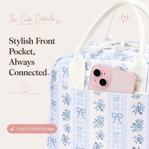 LOVELYWIND Lunch Box for Women, Insulated Lunch Bag, Blue Floral Tote