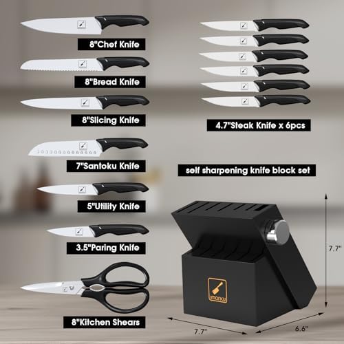 imarku 14-Piece Premium Knife Block Set, Black Kitchen Knife Set with Block and Build-in Sharpener, High-Carbon Stainless Steel Knives for Lasting Sharpness, Dishwasher Safe, Gift for Men