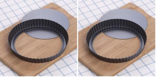 RICHSC-PAN Tart Pan, 9 Inch Tart Pans, Non-Stick Removable Loose Bottom Carbon Steel 9In Tart Pan, The 9.5 Inches at the Top and 9 Inches at the Bottom, With a Depth of 1.1 Inches. (Pack of 2)