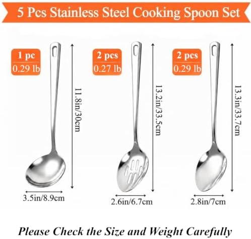 5 Pcs Serving Spoon Set, Large Slotted Spoon Metal Soup Ladle