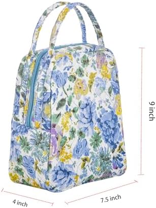 Machine Washable Women Quilted Fabric Insulated Reusable Cooler Lunch Bag Tote Adult Thermal Lunch Box Storage Bag for Ｗork (Floral #2)