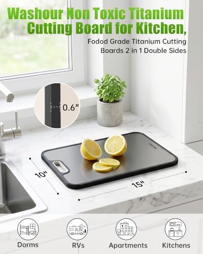 Non Toxic Titanium Cutting Board for Kitchen, Food Grade Titanium Cutting Boards 2 in 1 Double Sides, Non Slip Cutting Mat 15" x 10"
