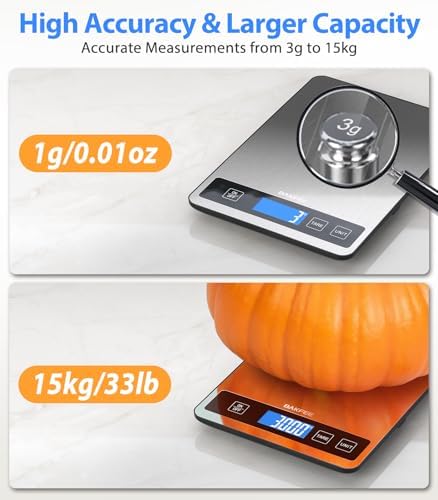 Food Scale, 33lb Rechargeable Kitchen Scale, 1g Precision, Black