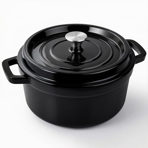 Miereirl 6.5 Quart Enameled Dutch Oven Pot with Lid, Cast Iron Dutch Oven with Dual Handles for Bread Baking, Cooking, Non-stick Enamel Coated Cookware (Black)