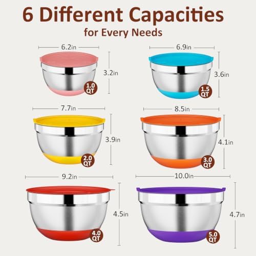 9 Pack Mixing Bowls with Airtight Lids & Grater Attachments, Multi