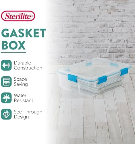 Sterilite Gasket Storage Box with Lids for Home & Office, 37 Quart, 8-Pack