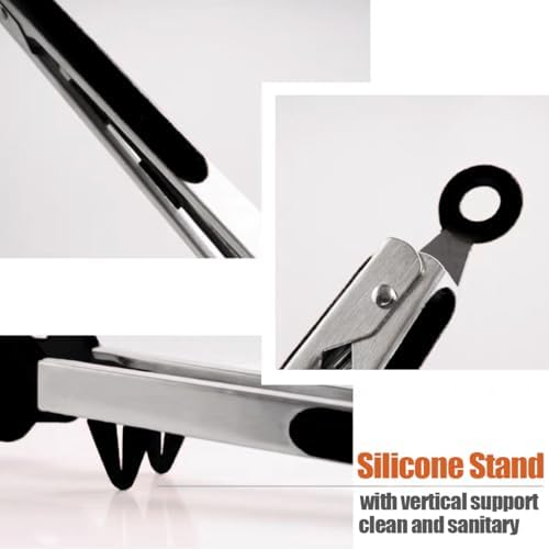 9" Kitchen Tongs for cooking with Silicone Tips, 3Pcs Serving Tongs, Black