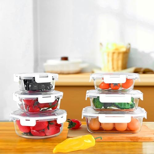 KOMUEE 30 Pieces Glass Food Storage Containers Set, White
