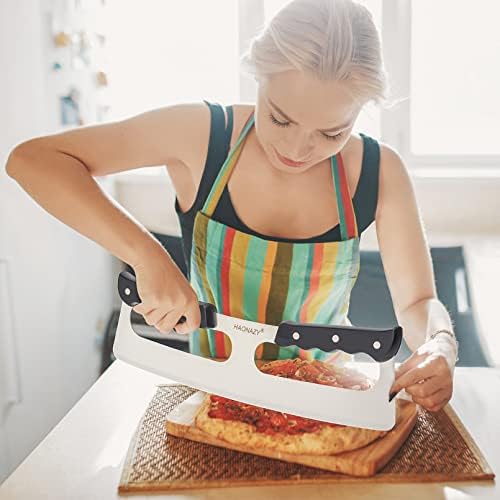 Sharp Pizza Cutter Rocker 14 inch with Double Handles and Protective Cover, Good for Kitchen Dining Room