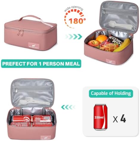 NOL Natural Organic Lifestyle Insulated Lunch Bag for Adults –Compact Cooler Lunch Box with Food-Grade Lining, Waterproof Lunch Bag for Work, Travel | Portable Thermal Meal Tote with Handle,Dark pink