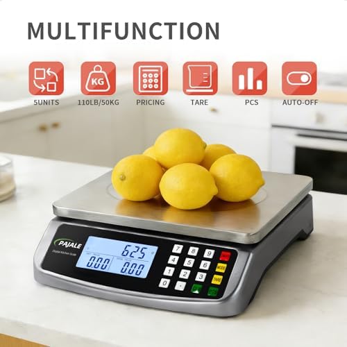 110lb/50kg Food Scale, Large Digital Kitchen Scale 0.05oz/1g Commercial Scale for Food 304 Stainless Steel Counting Scale for sourdough Bread Baking Cooking Meat Restaurant Vegetables Farm