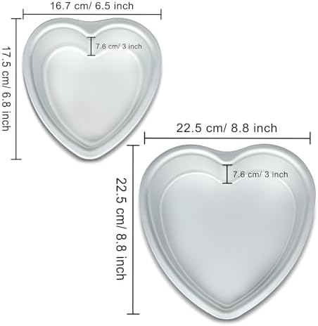 6 × 3 & 8 × 3 Inch Heart Shaped Cake Pans Set of 2, Aluminum Heart Cake Tin, Baking Cake Pan for Wedding, Party, Family Occasions, Chocolate, Bread. (Heart, 6 × 3 & 8 × 3 Inch,Set of 2)