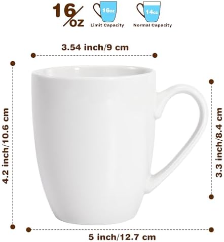 Large Ceramic Coffee Mugs Set of 4 16oz(475ml) Tea Cups Idea Gifts White