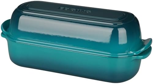 EDGING CASTING Enameled Cast Iron Loaf Pan with Lid, Bread pan, Dutch Oven Bread pan for Homemade Sourdough Bread Baking, 12.5x5.5 inch, 5qt, Darkcyan