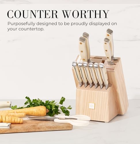 Styled Settings White Knife Set with Block and Sharpener, 14-Piece