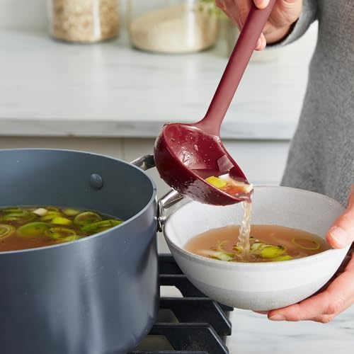 GreenPan Silicone Ladle, Soup Mixing Stirring Serving, Cooking Kitchen Utensil, Flexible Rubber Nonstick Cookware, Rigid Steel Core, Heat-Resistant, Anti-Slip Handle, BPA-Free, Dishwasher Safe, Red