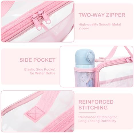 FlowFly Kids Lunch box Insulated Soft Bag Mini Cooler Back to School Thermal Meal Tote Kit for Girls, Boys,ClearPink
