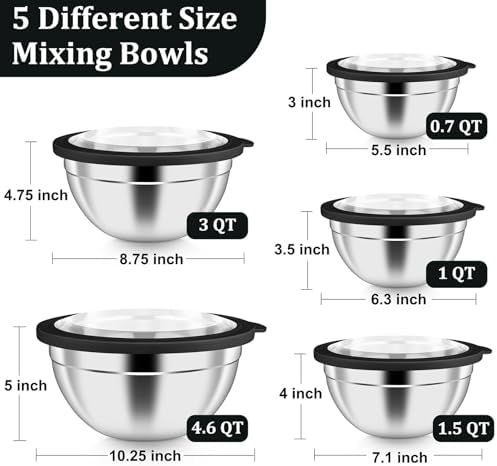 P&P CHEF Metal Mixing Bowls with Lids Set, Visible Airtight Lids & Black