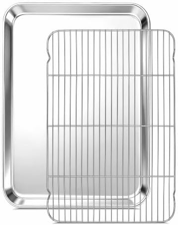 Onader Half Sheet Pan with Cooling Rack Set, 18x13 Inch Stainless Steel Large Baking Cookie Sheet, Metal Oven Baking Tray with Wire Rack, Nonstick, Includes 1 Pan + 1 Rack