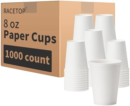 RACETOP 8 oz 1000 Pack Disposable Paper Coffee Cups, Ideal for Party, Home